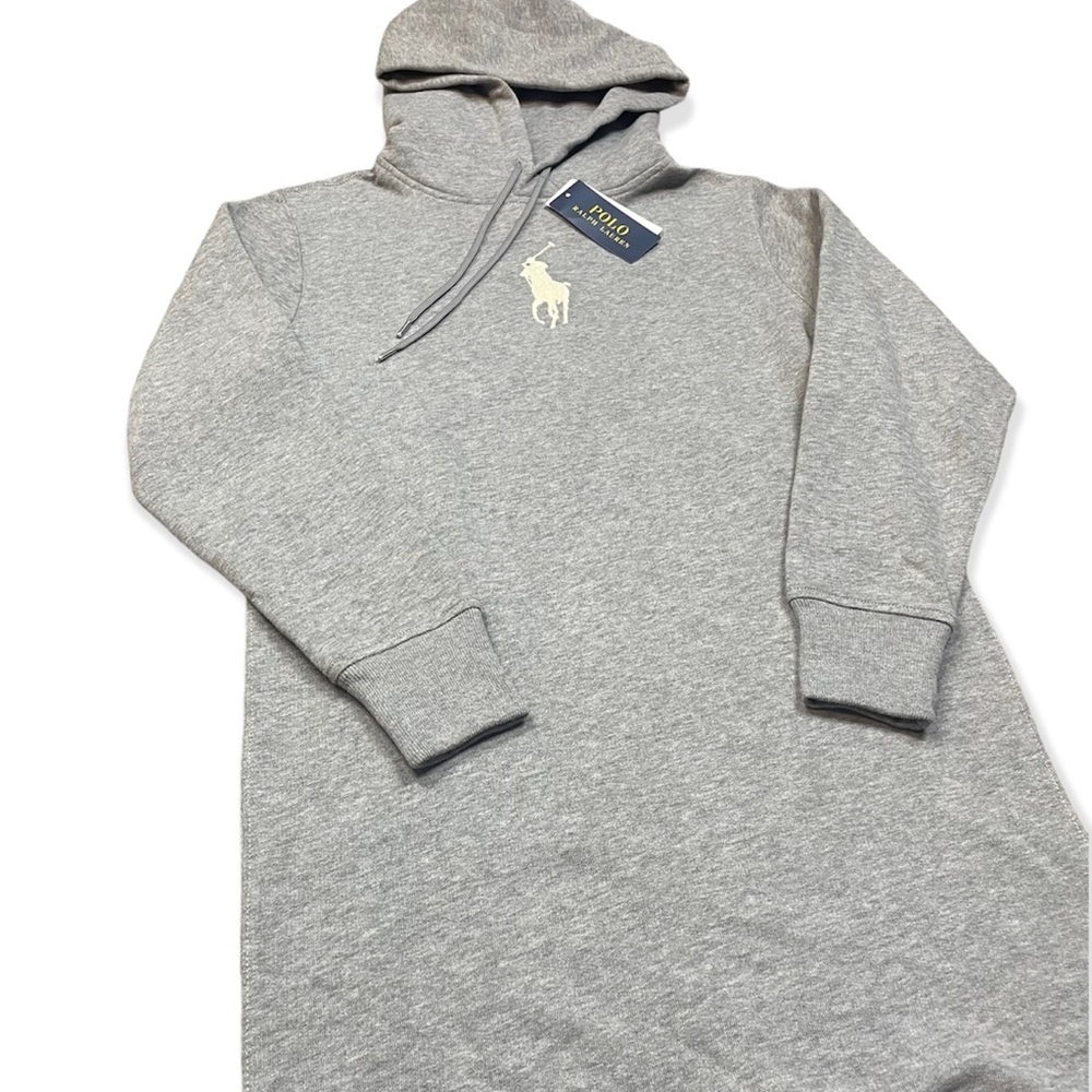 Polo Ralph Lauren Big Pony Fleece‎ Hoodie Sweatshirt Dress Grey Size XS NWT $168 - Picture 5 of 11